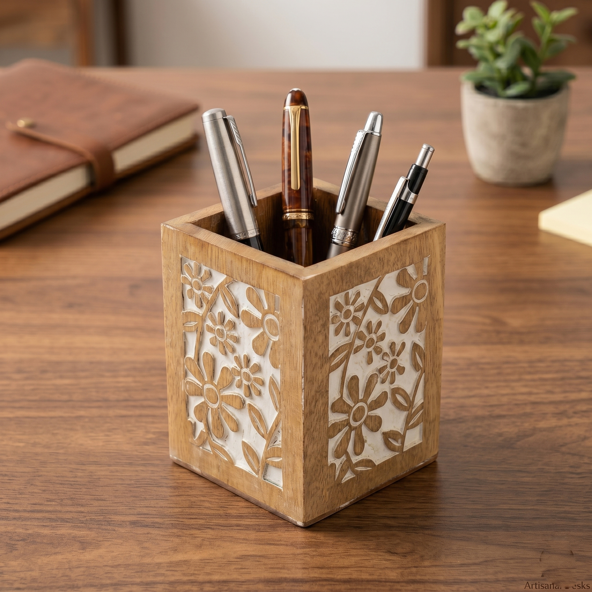 Wooden Pen Jar Pen Holder for Desk – Wooden Desk Organizer - Image 2